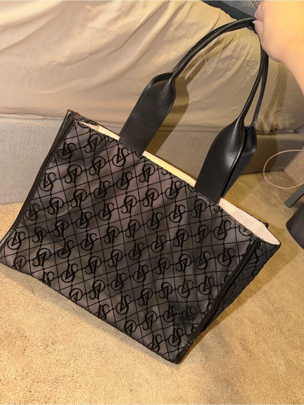 Victoria's Secret Black Monogram Tote with Leather Handles